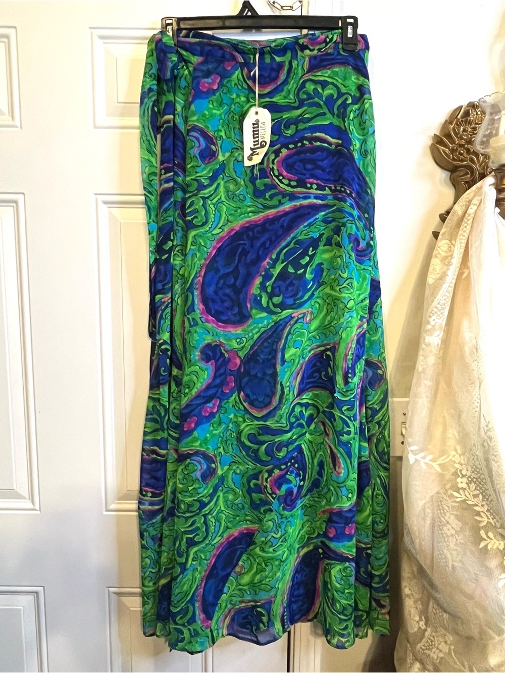 Blue Green Boho Paisley Maxi Skirt